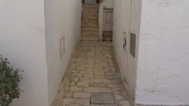 İtalya, bölge, Locorotondo, tarihi merkezi Ortaçağ kökenli dar sokaklarında oluşan ve dar sokaklar, badanalı evler ve çiçeklerle Puglia.  