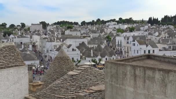 Italien Alberobello Zooma Trulli Typiska Byggnader Som Unik Världen Unesco — Stockvideo