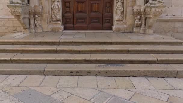 Itália Região Puglia Altamura Catedral Santa Maria Assunta Portão Esculturas — Vídeo de Stock