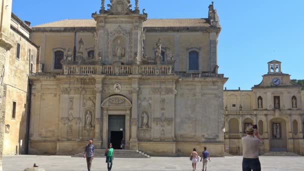 Italië Lecce Duomo Vierkante Weergave Details — Stockvideo