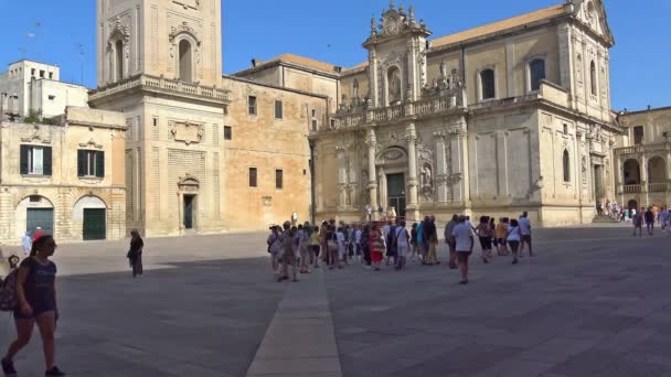 Italië Lecce Duomo Vierkante Weergave Details — Stockvideo