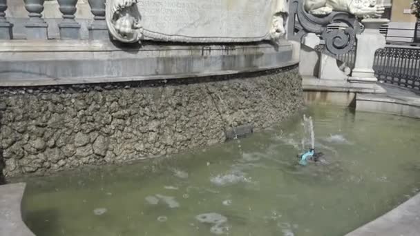 Italië Napels Weergave Details Van Triton Fontein Het Stadhuisplein — Stockvideo