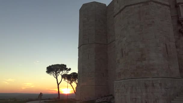 Italië Castel Del Monte Omliggende Natuur Panorama Bij Zonsondergang Time — Stockvideo