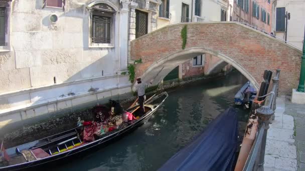 Veneza Passagem Rápida Gôndolas Com Turistas Desfasamento Temporal — Vídeo de Stock