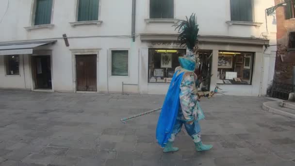 Venedig Karneval 2019 Maskierte Ziehen Durch Die Stadt Posieren Für — Stockvideo