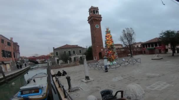 Tower Ett Torg Den Historiska Stads Kärnan Murano Den Venetianska — Stockvideo