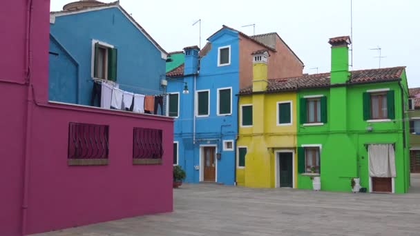 威尼斯 布拉诺岛 在威尼斯泻湖 查看各种颜色的典型房屋 — 图库视频影像