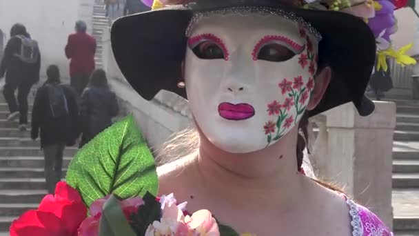 Venetië Carnaval 2019 Detail Van Een Gemaskerde Persoon — Stockvideo