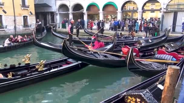 Venecia Góndola Barco Típico Que Transporta Turistas Través Los Canales — Vídeos de Stock