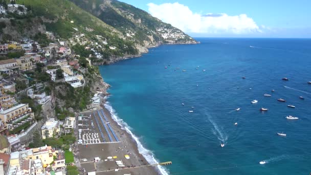 Itália Positano Vista Para Praia — Vídeo de Stock