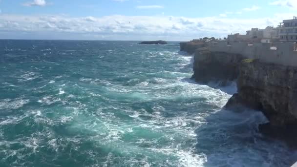 Италия Polignano Mare Панорамный Вид Побережье — стоковое видео
