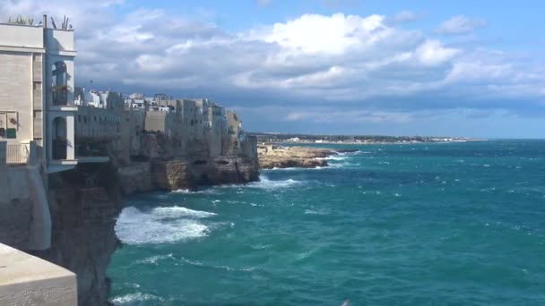 Ιταλία Polignano Mare Πανοραμική Θέα Της Ακτής — Αρχείο Βίντεο
