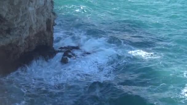 Italy Polignano Mare Detail Waves Hit Rocks — Stock Video