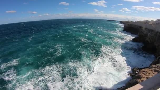 Italy Polignano Mare View Rough Sea Waves Hit Rocks — Stock Video