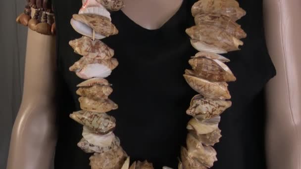 Maniquí Femenino Posa Cerca Para Video Moda Con Collar Conchas — Vídeos de Stock