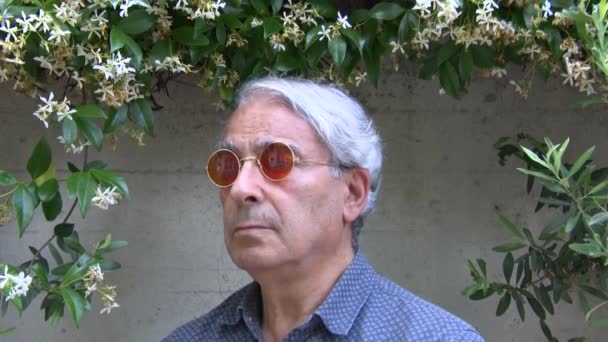 Close Homem Italiano Europeu Posando Usando Par Óculos Sol — Vídeo de Stock