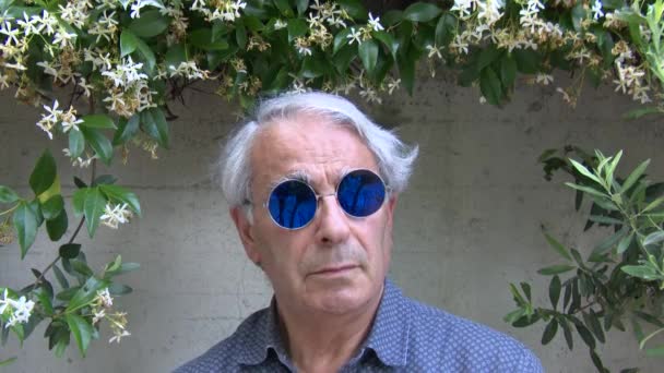 Close Italian European Man Posing Wearing Pair Sunglasses — Stock Video