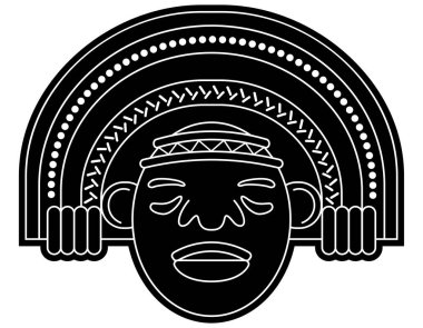 Prehispanic maske üzerinde yerli Kolombiya Hint sanat, dayalı illüstrasyon, tişörtleri, pullar ve çıkartmaları için ideal vektör