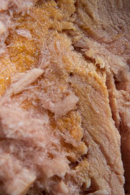 Taze portakal ve pembe ton balığına makro fotoğrafçılık