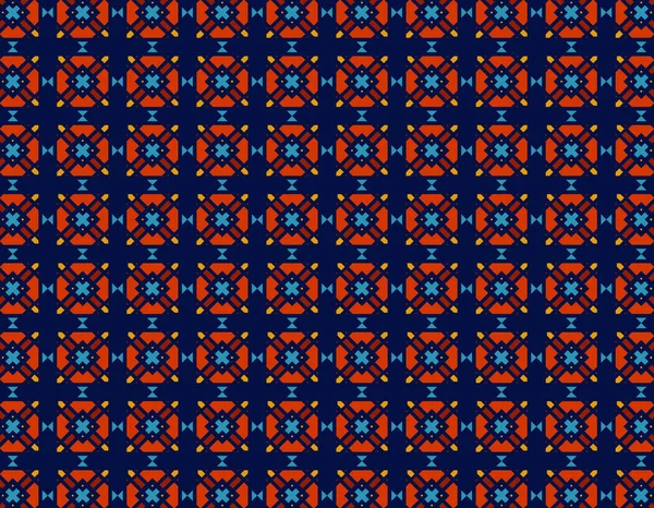 幾何学的な多色の繰り返しパターンは 背景に濃い青とコラージュを設定 — ストックベクタ