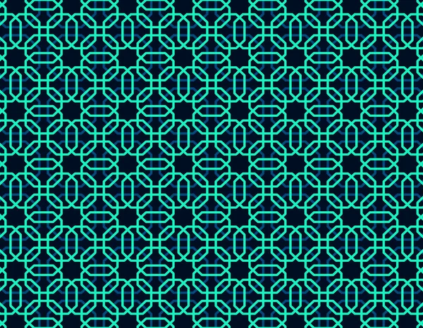 背景に濃い青の幾何学的な緑青の八角形の繰り返しセットのコラージュ — ストックベクタ
