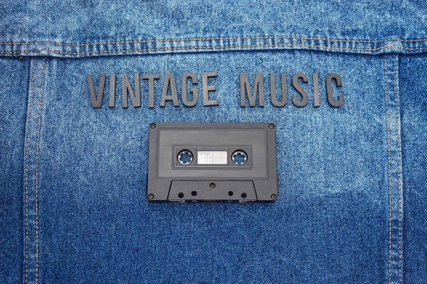 Top View Vintage Music Black Lettering Word Old Black Cassette — Stock Photo, Image