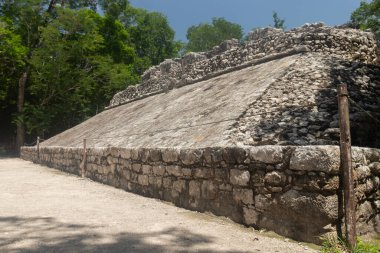 Güneşli bir günde, Mayalı bir antika top sahasının kenarındaki Coba arkeolojik bölgesine yakın.