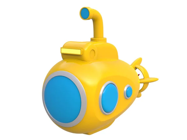 Abstrakcja Yellow Submarine Zabawka Białym Tle Renderowania — Zdjęcie stockowe