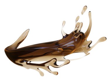 Beyaz arka plan üzerinde izole kahverengi sıvı soyut sıçrama. 3D render.