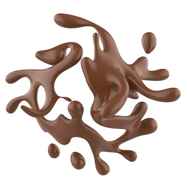 Abstrato Respingo Chocolate Líquido Isolado Sobre Fundo Branco Renderização — Fotografia de Stock