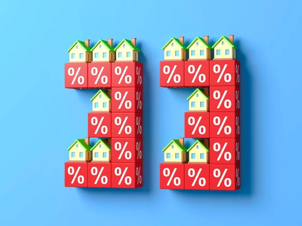 数字三十三与微型房子和红色百分比块 — 图库照片