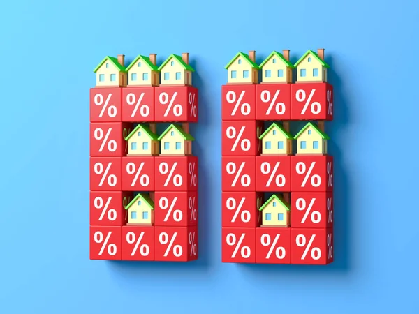 Número Sessenta Seis Com Casas Miniatura Blocos Percentuais Vermelhos Ilustração — Fotografia de Stock