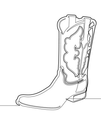 Cowboy Boot One Single Continuous Line Vector Graphic Illustration vector