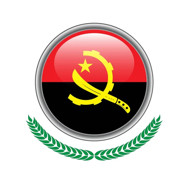 Angolas Flagga Knappen Angola Flaggikonen Vektorillustration Angola Flagga Vit Bakgrund — Stock vektor