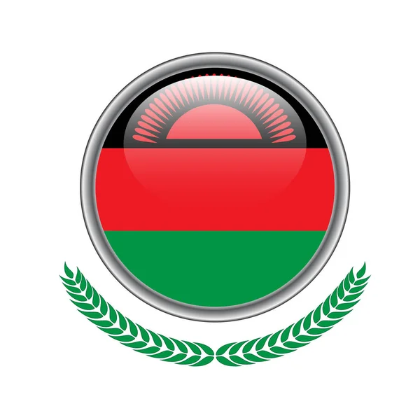 Botão Bandeira Malawi Ícone Bandeira Malawi Ilustração Vetorial Bandeira Malawi — Vetor de Stock