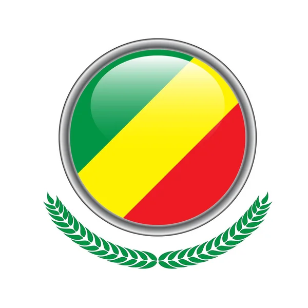 Κουμπί Σημαία Κογκό Εικονίδιο Σημαία Κογκό Vector Εικονογράφηση Του Κονγκό — Διανυσματικό Αρχείο