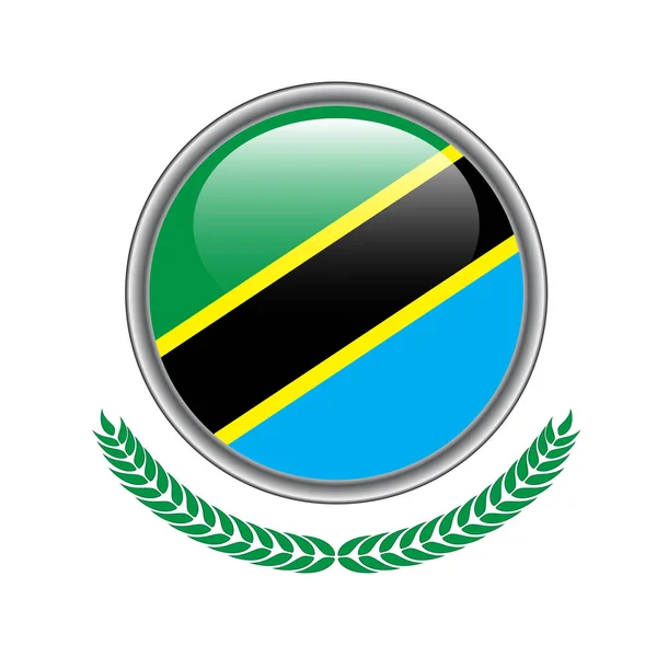 Botón Bandera Tanzania Bandera Tanzania Icono Ilustración Vectorial Bandera Tanzania — Vector de stock