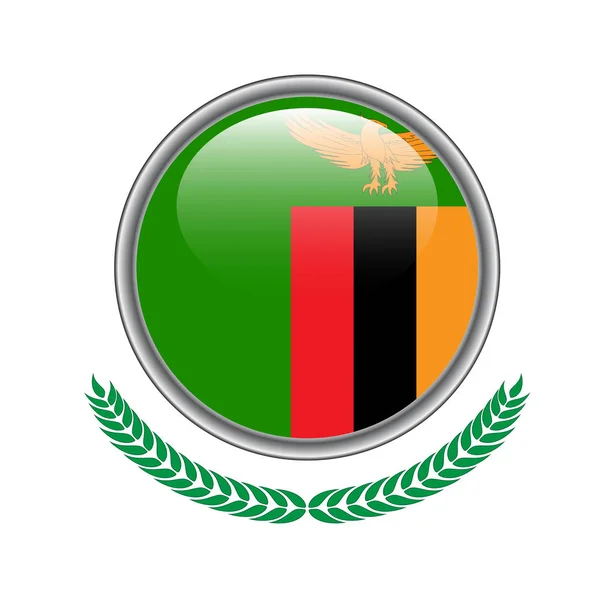 Botão Bandeira Zâmbia Ícone Bandeira Zâmbia Ilustração Vetorial Bandeira Zâmbia — Vetor de Stock