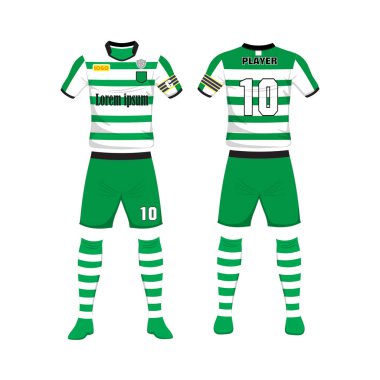 Futbol spor tasarım şablonu üniforması. Spor üniforma ön ve arkadan görünüm