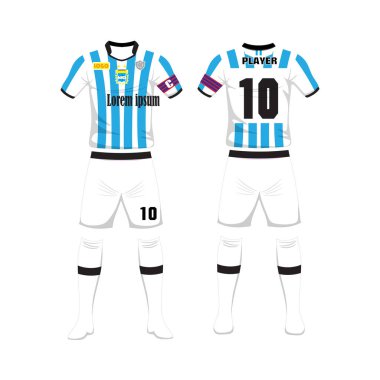 Futbol Arjantin spor tasarım şablonu üniforması. Spor üniforma ön ve arkadan görünüm