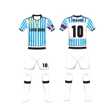 Futbol Arjantin spor tasarım şablonu üniforması. Spor üniforma ön ve arkadan görünüm