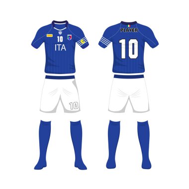 Futbol İtalya spor tasarım şablonu üniforması. Spor üniforma ön ve arkadan görünüm