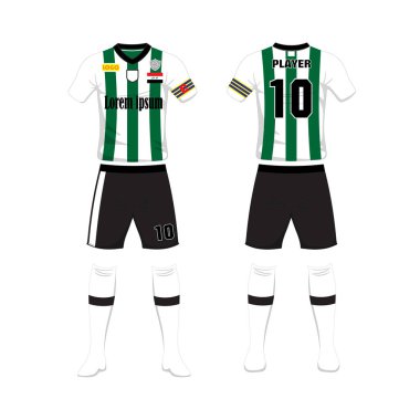 Futbol spor tasarım şablonu üniforması. Spor üniforma ön ve arkadan görünüm