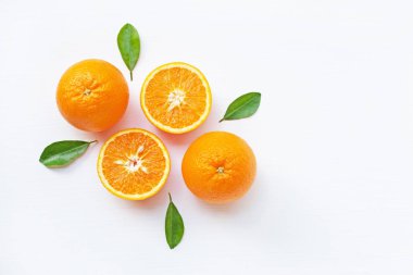 Fresh orange citrus fruit on white background. Top view clipart