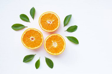 Fresh orange citrus fruit isolated on white background.  Top view clipart