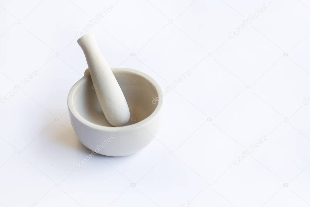 Mortar and pestle  on white