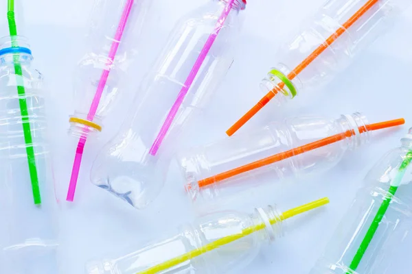 Plastic Waste Pollution Plastic Bottles Straws Recycle — Stock Photo, Image