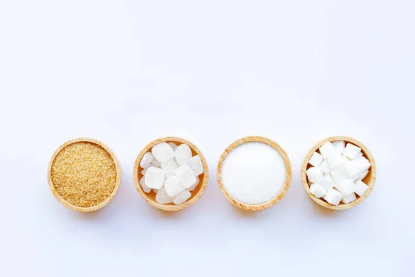 Various Types Sugar White Background — Stock Photo, Image