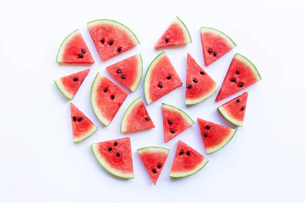 Fatias Melancia Vermelha Forma Coração Frutas Frescas — Fotografia de Stock