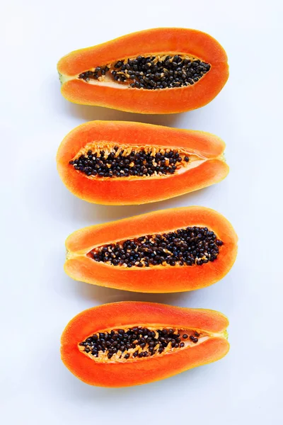 Half Ripe Papaya Fruit Seeds Isolated White Background — Stock Photo, Image